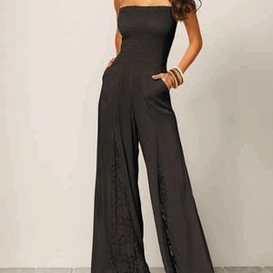 { VENUS } smocked lace jumpsuit BLACK small